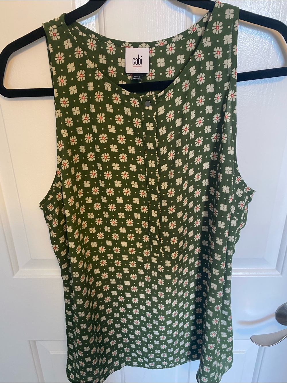 CAbi Olive Green Floral Sleeveless Camisole